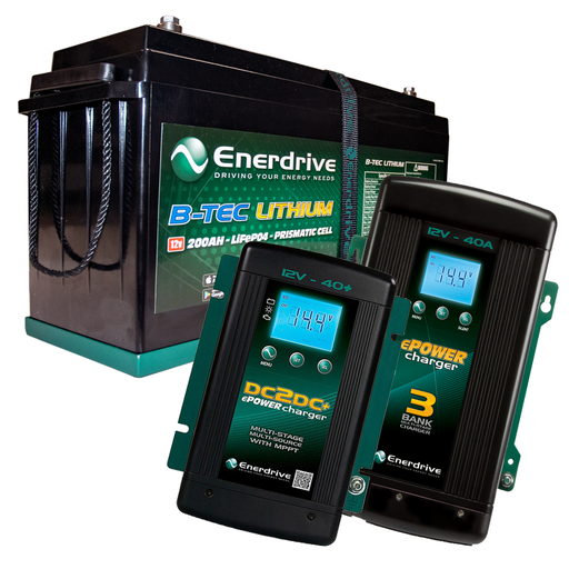 [K-200-DC40-AC40-G2] Enerdrive B-TEC 12V 200Ah Battery, 40DC Charger & 40AC Charger