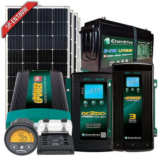 [K-200-TIAV-2000X] Enerdrive B-TEC 12V 200Ah Battery, 180W Solar, 40DC, 40AC, ePRO+ & 2000W Inverter