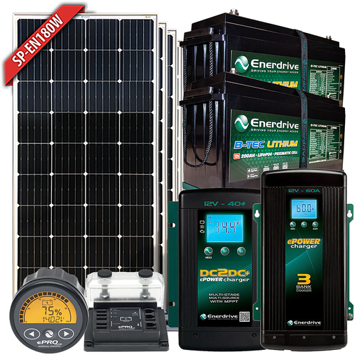 [K-400-TIAV] Enerdrive B-TEC 12V 400Ah Battery, 180W Solar, 40DC, 60AC & ePRO+