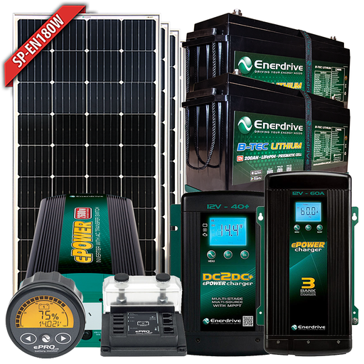 [K-400-TIAV-2600X] Enerdrive B-TEC 12V 400Ah Battery, 180W Solar, 40DC, 60AC, ePRO+ & 2600W Inverter