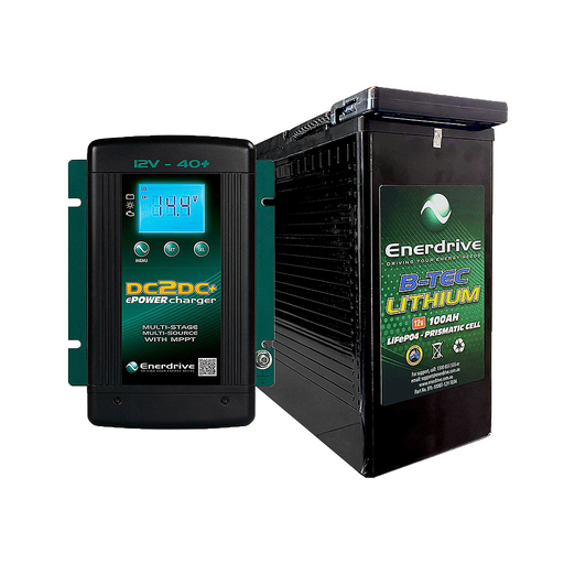 [K-100-12] Enerdrive Btec Slim Lifepo4 12V 100Ah Dc-Dc Bundle