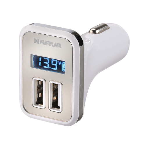 [81057BL] Narva Twin USB Power Adaptor W/ Volt Meter