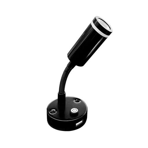 [0012176CF-BLK-USB] Dream Lighting 12V Cool White & Blue Flexible Task Reading Light with USB Charger Black