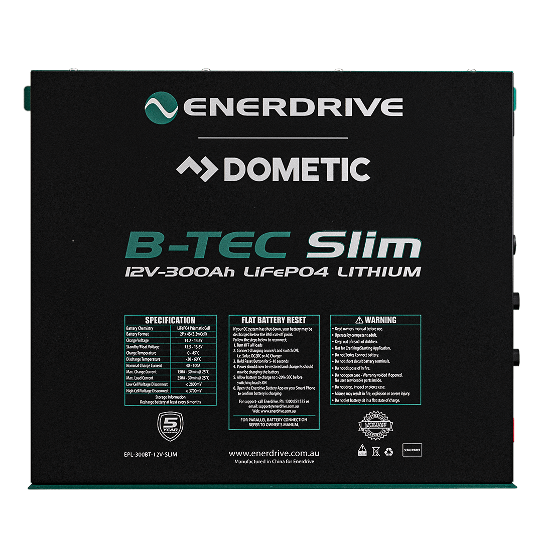 Enerdrive B-TEC 12V 300Ah LiFePO4 Slim Battery in Metal Case