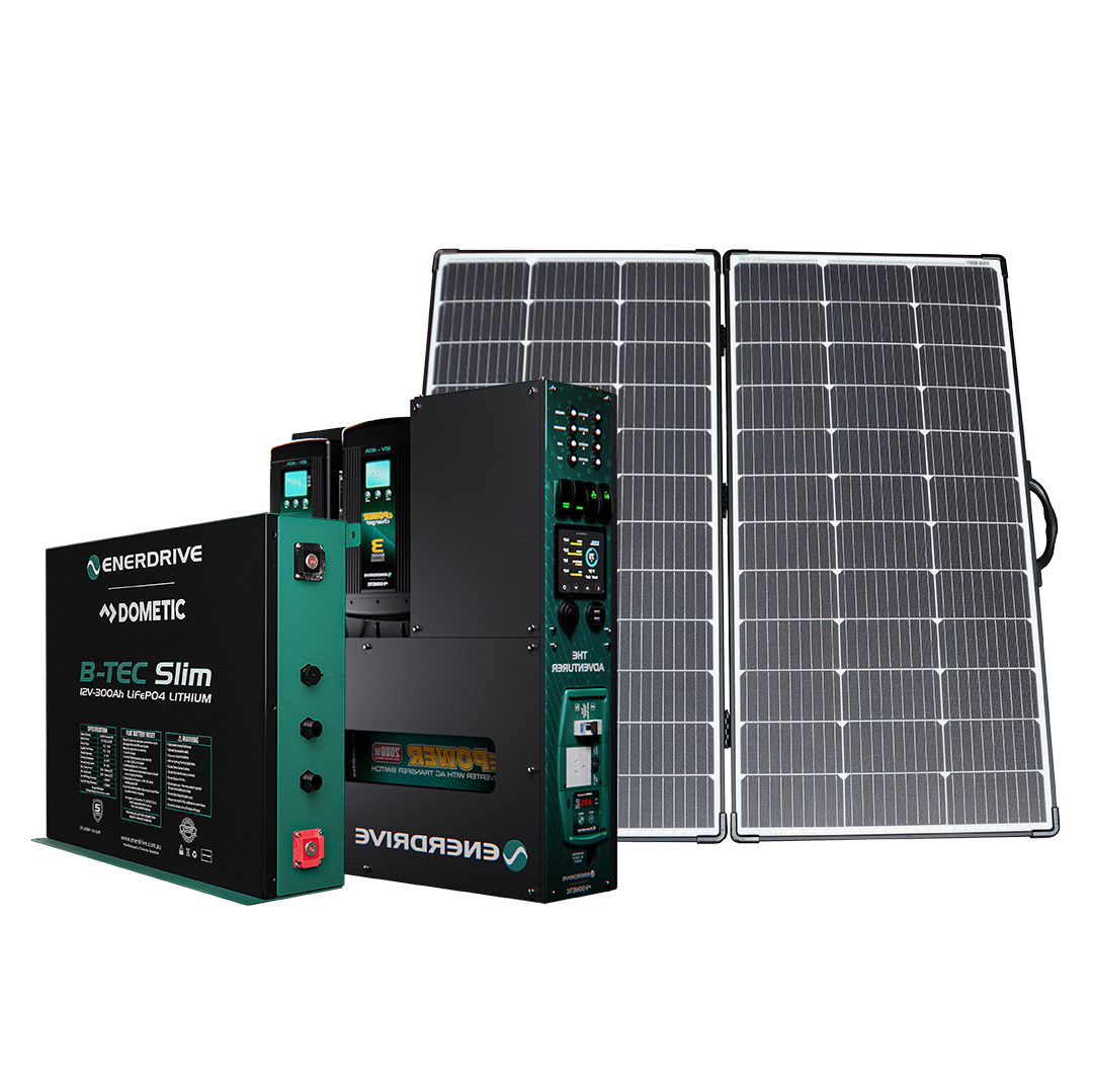 Enerdrive Adventurer System RIGHT 40AC, 40DC, 2000X inc. Simarine SCQ50 + 300Ah Slim B-TEC + Alvolta 220W Portable Solar Kit