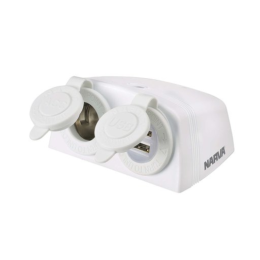 [81168WBL] Narva Acc/Dual Usb Twin Socket White S/Mount